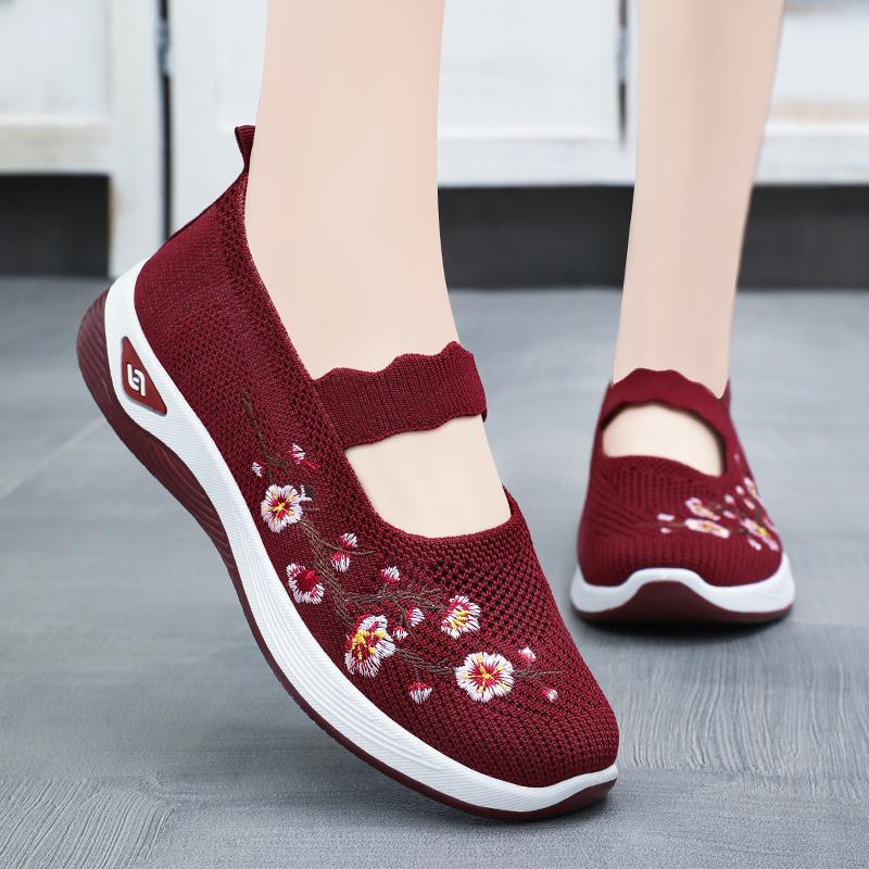 Summer New Embroidered Shallow-mouth Shoes for Women, Breathable Casual Shoes, Slip-on Shoes