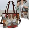 Vintage High Quality PU Shoulder Bag Splicing Patches Fashion Leisure Art Student Handbag Large Capacity Commuter Women Tote Bag