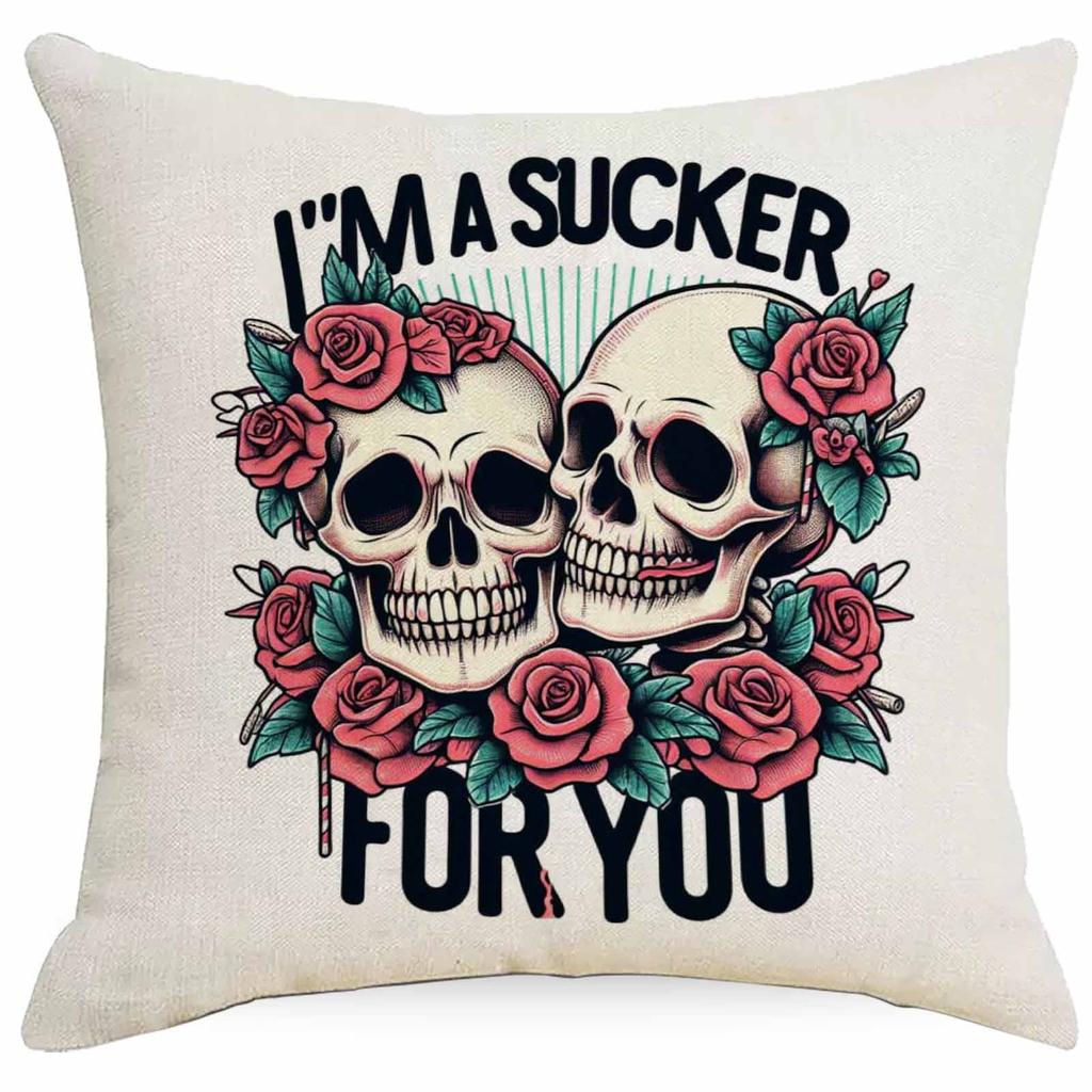 Halloween Couple Skull Print Pillowcase Home Sofa Cushion Pillowcase
