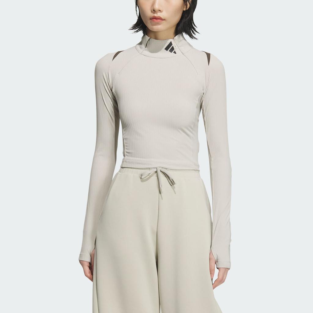 Adidas Future Style Pre Series Удобная спортивная повседневная облегающая футболка с длинным рукавом и регланами, женские топы светло-кунжутного цвета, земляно-серого цвета JM2453