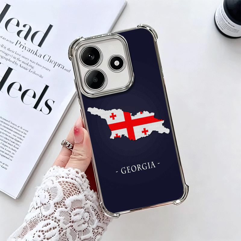 Georgia Passport Flag Plating Phone Case For Xiaomi Redmi Note 14 15 Pro Plus 13 12 11 11S 11T 10 9S 9 5G Anti-Fall Airabag Cove