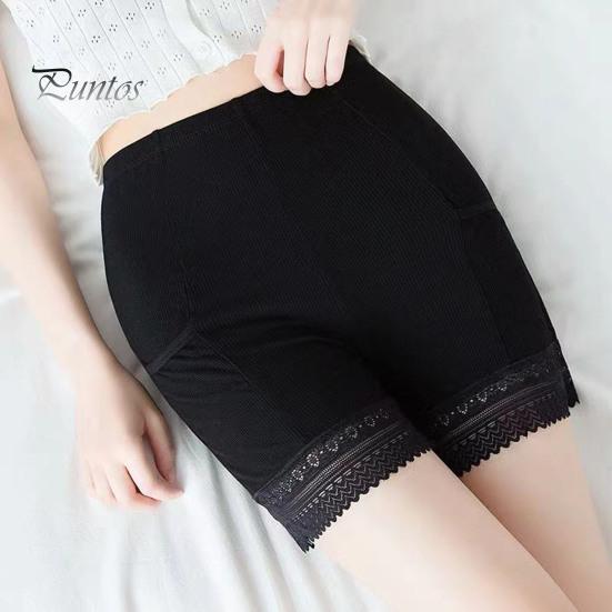 Women Safety Pants High Elasticity Solid Color Seamless Lace Anti-exposure High Waist Slim Fit Quick Dry Mini Skirt Inner Shorts Yoga Shorts