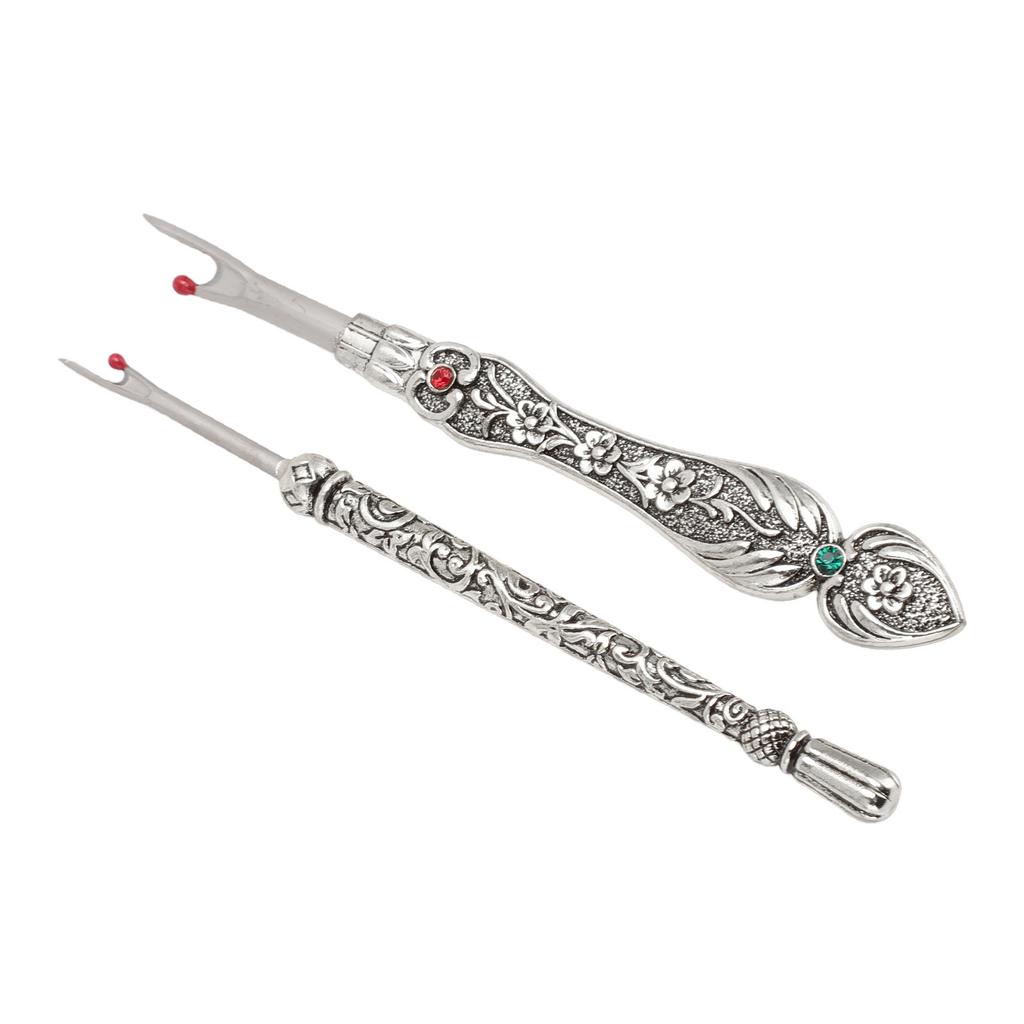 2pcs Retro Seam Remover Quickly Removal DIY Metal Hand Stitch Remover Thread Remover for Needlework Leatherwork Silver