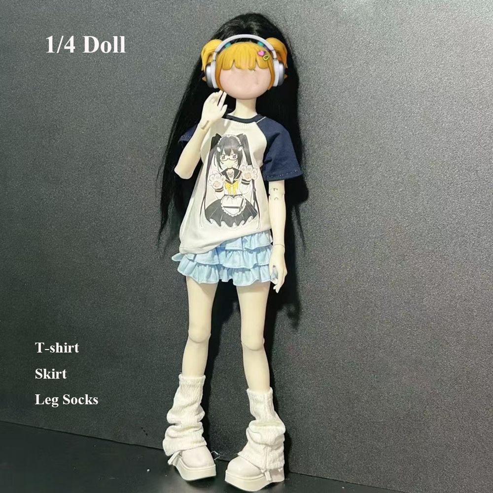 With Leg Socks Leisure T-shirt Cartoon Doll Cake Skirt for 30/45cm Dolls for 1/4 1/6 BJD Dolls
