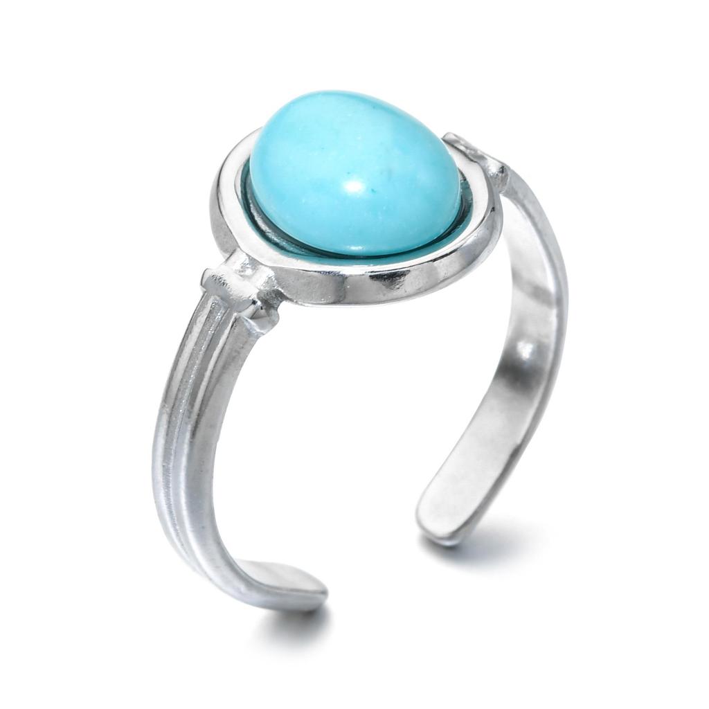 Кольцо с полудрагоценным овальным камнем - модное кольцо из титановой стали, не выцветающее, для женщин