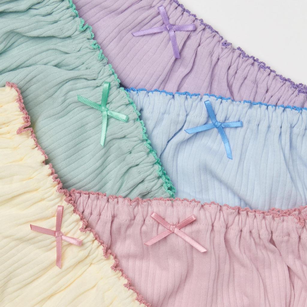 Garo 5-Pack Solid Color Panties, 100% Cotton, Needle-Drawn Ribbon, Size 120, 413884