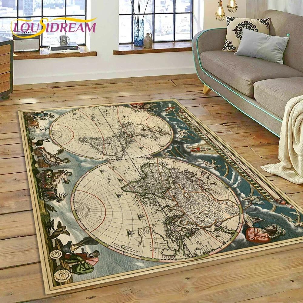 3D Древняя морская карта мира, компас, ковер, коврик для спальни, гостиной, дивана, украшение, детский игровой большой декоративный напольный коврик