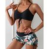 Two Piece Women Swimsuit Bathing Suits Floral Tropical High Waist Beachwear Board Shorts Halter Tops Bikinis Set
