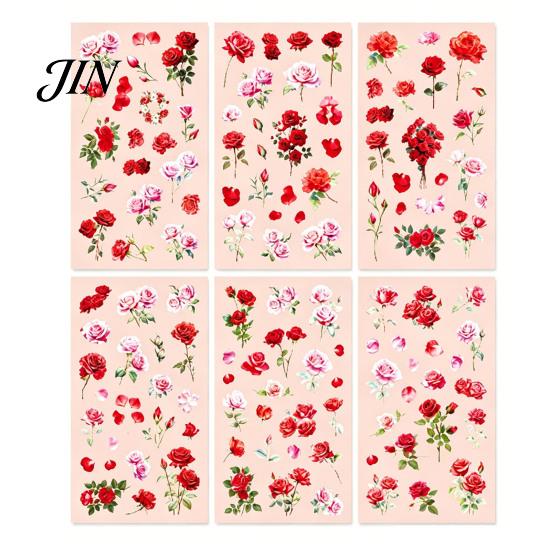 Nature Themed Stickers 6 Sheets/Set Natural Flower Scrapbook Stickers, Waterproof PVC Floral Plants Decals, Botanical Art Transparent Decorative