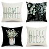 New Green Leafy Plant Linen Printed Pillow Case Nordic Home Decoration Sofa Pillow