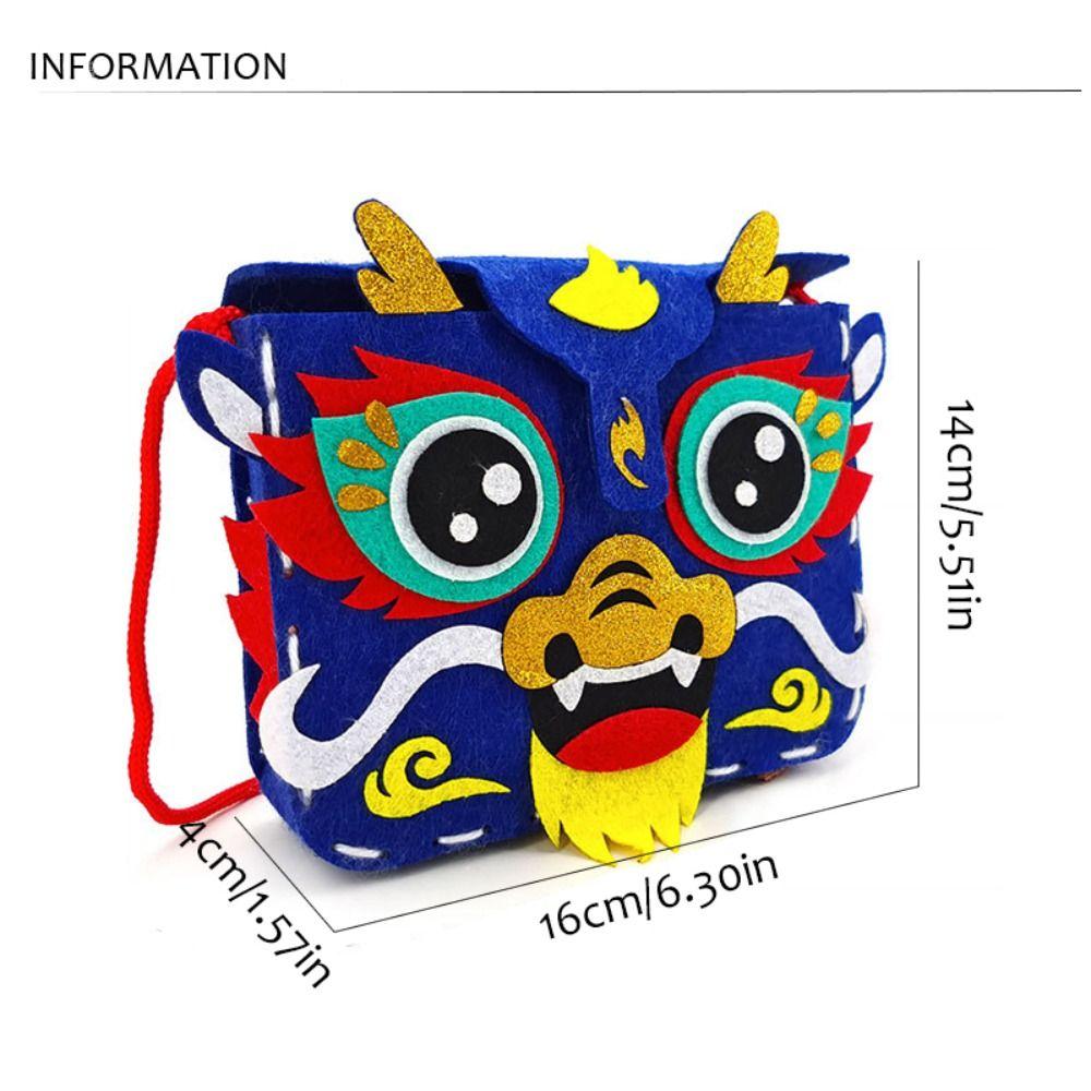 Chinese Style DIY Lion Dance Bag Non-woven Fabric New Year Portable Handbag Spring Festival