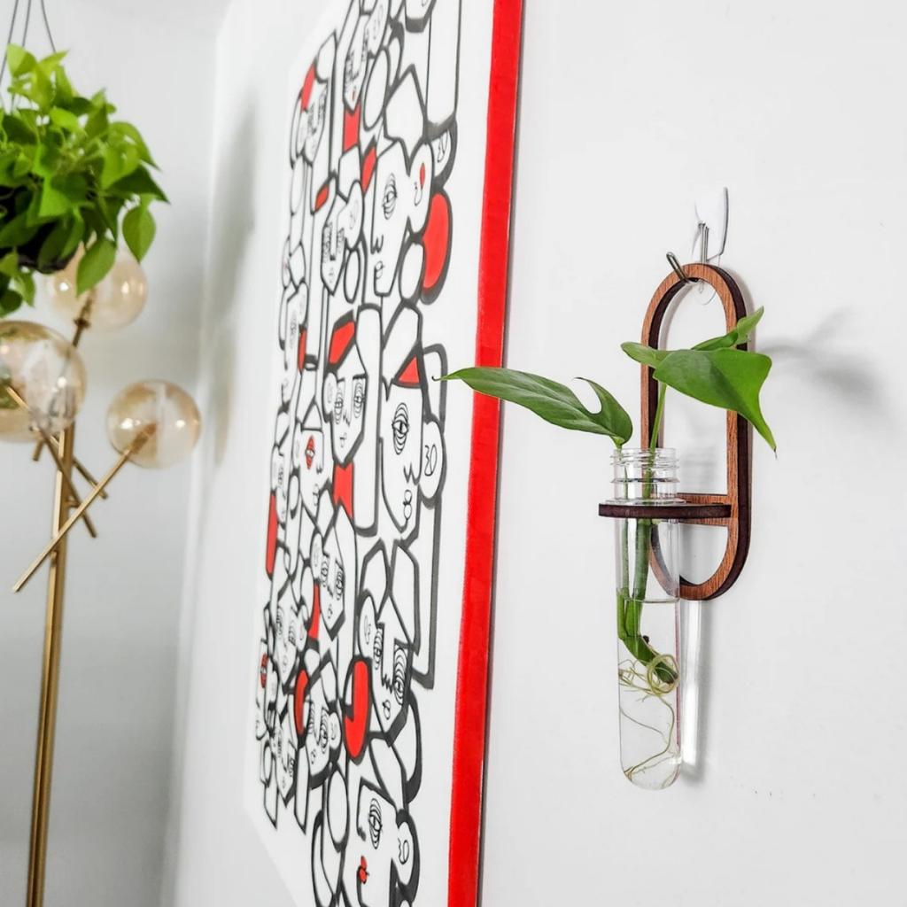 Plant Propagation Station Wall Hanging Wooden Plant Terrarium for Hydroponics Home Office Decor Test Tube Propagate Air Plant Cutting Holder