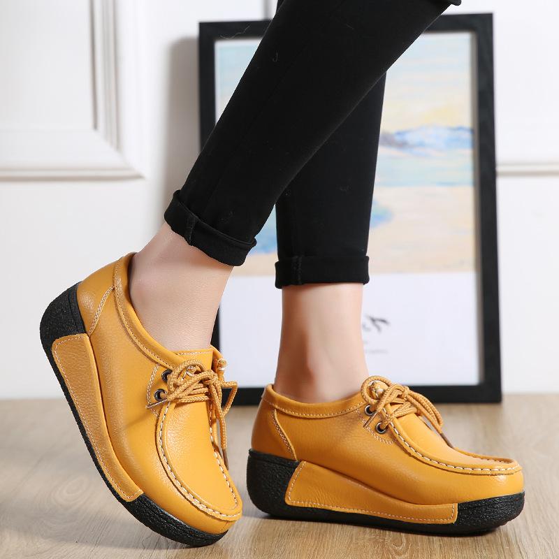 2024 Женские мокасины Осенние новые повседневные туфли на платформе со шнуровкой Модные женские нескользящие туфли для ходьбы Женские туфли-качалки Размер 41