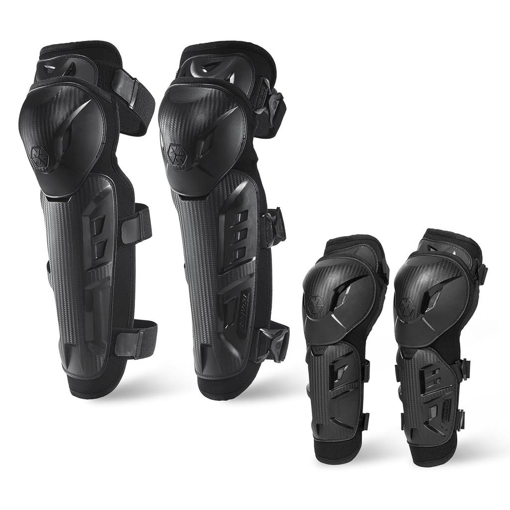 Scoyco 4Pcs Motorcycle Knee Shin Guards Black Adjustable Anti-Slip Knee Cap Pads Protector Armor For Motocross