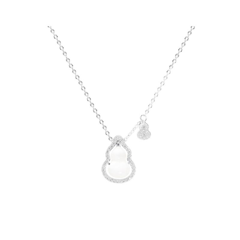 S925 Sterling Silver Gourd Agate Necklace Chinese Style Simple Elegant Women's Jewelry