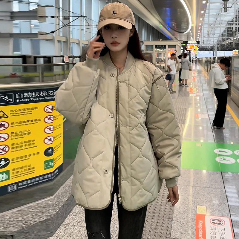 Ленивый ветер ромбовидная хлопковая одежда женская осень и зима чувство дизайна маленький человек стеганый хлопок свободное и тонкое хлопковое пальто
