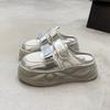 Thick-soled Silver Half-slippers Women's 2025 New Velcro Thick-soled Summer Outer Wear Lazy Casual One-pedal Bag Head Drag