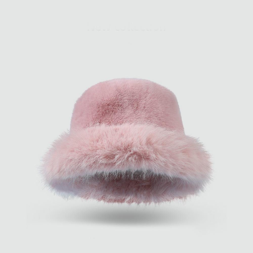 Imitation Fur Plush Bucket Hat Fluffy Hat Winter Cap Elegant Artificial Fur Hat Female/Girls