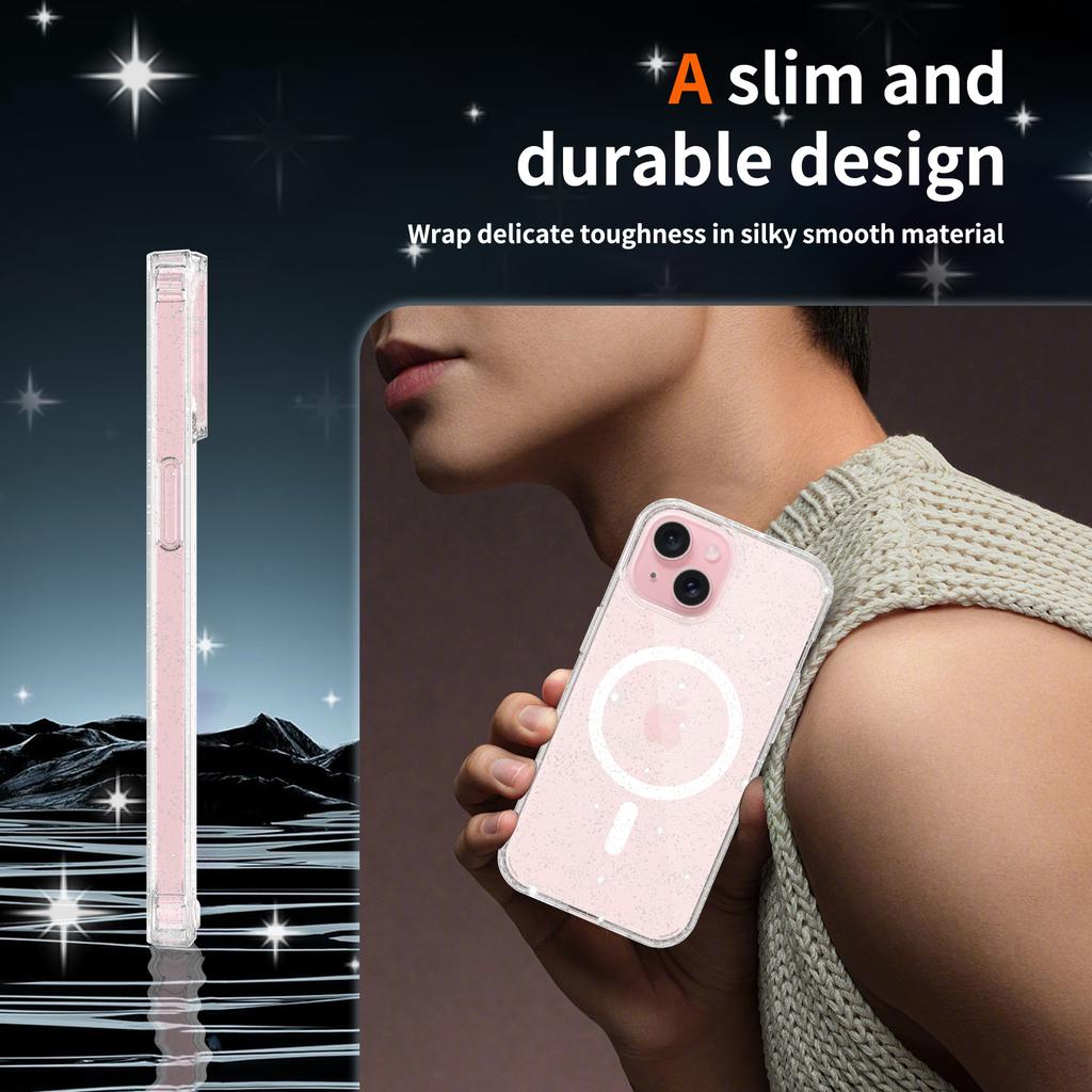 Anti-Yellowing Glitter Clear Cute Case for Magsafe Iphone 17 Air 16 E 15 15Pro 14 Plus 13 Pro Max 13Pro 14Pro 16Pro 17Pro Mag Safe Phone Cover