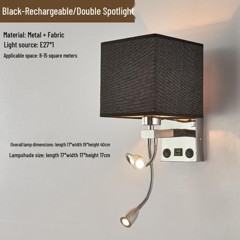 European LED Wall Lamp with USB: Dimmable Fabric Bedside Light for Bedrooms