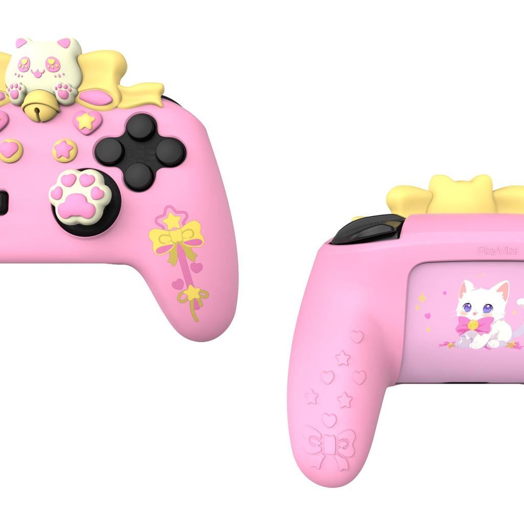 PlayVital Sweetheart Kitty Silicone Cover for Switch Pro Controller Cute Grip Joystick Grip and Protective Silicone Case for Switch Pro Controller –