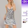 Летнее мини-платье без рукавов с пайетками и V-образным вырезом для женщин - Сексуальный европейский и американский стиль на бретелях-спагетти