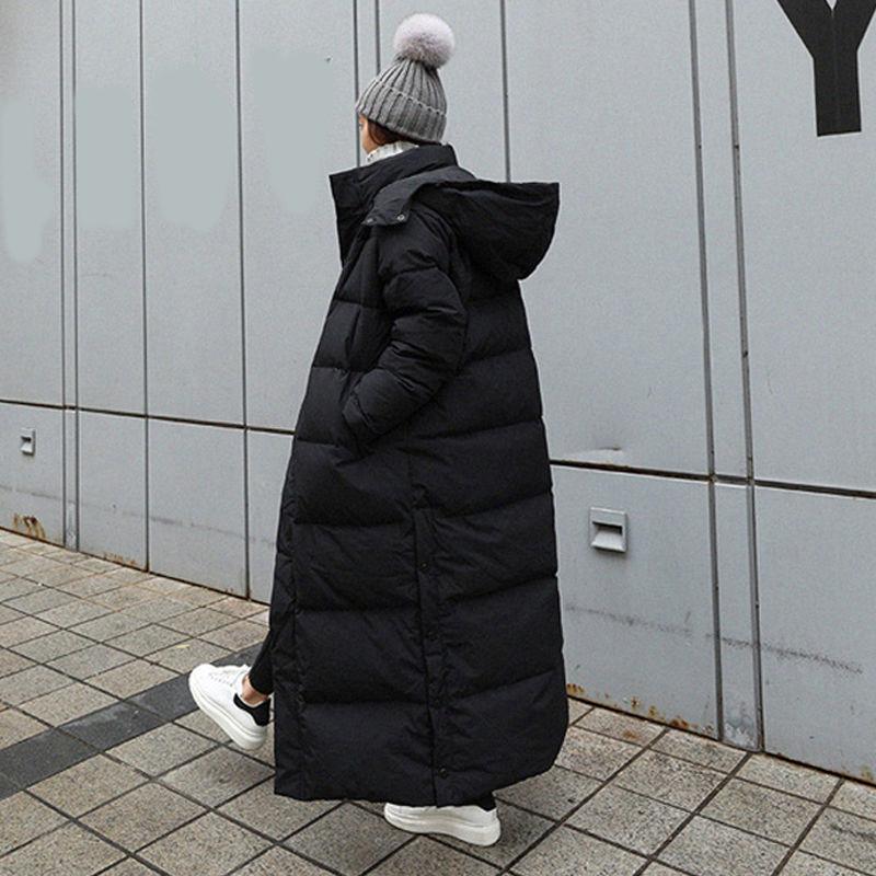 Очень длинная утепленная хлопковая куртка женская корейская модная парка до колена зимняя женская толстая черная пуховая хлопковая куртка