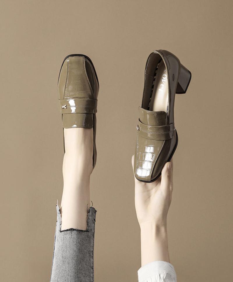 Женская летняя обувь Офисная обувь для женщин 2024 года Повседневные туфли из обычной кожи на толстом каблуке Черный блочный каблук со средним квадратным носком E