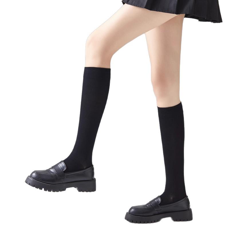 Женские летние носки для похудения, снижающие давление: Выше колена, до середины икры, Черный, Укороченный в стиле JK с кожаной обувью
