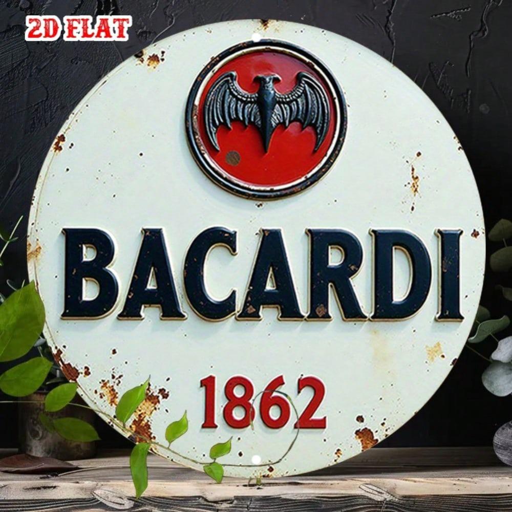 Винтажная круглая алюминиевая вывеска Bacardi Рустикальное металлическое настенное искусство Домашний бар Кафе Гараж Декор