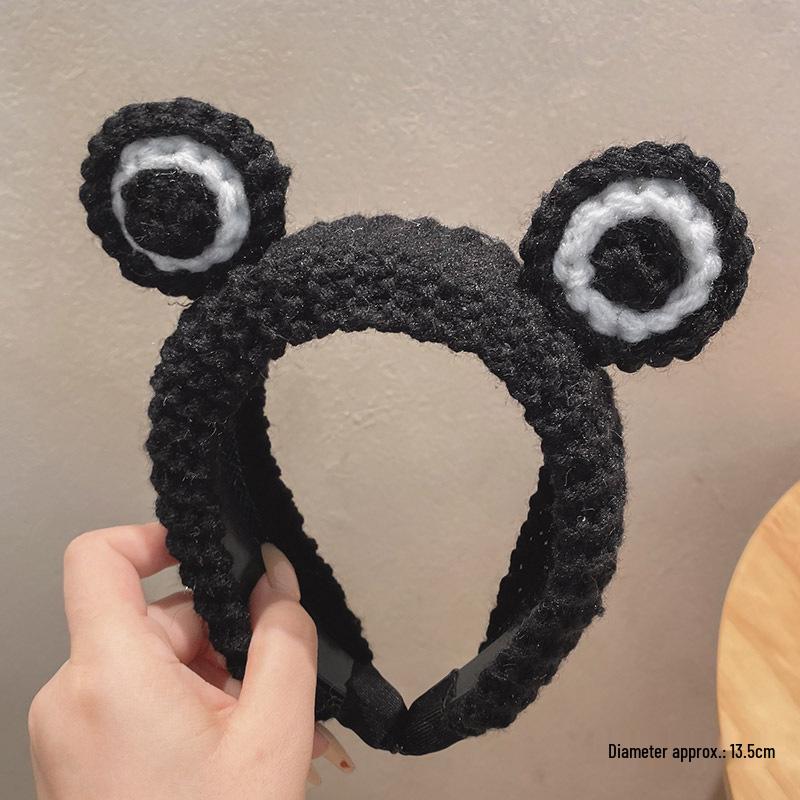 Забавная повязка на голову с большими глазами лягушки для женщин – Милая вязаная нескользящая заколка для волос для умывания лица