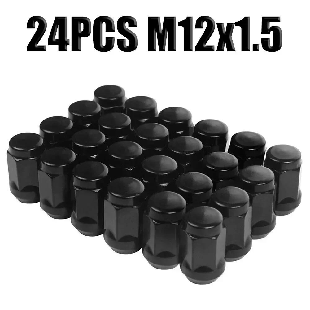 For Vehicles With Wheel Studs Requiring A 1/2"-20 Thread Wheel Nuts 12x1.5 Black Wheel Nuts 19mm(3/4") 24pcs