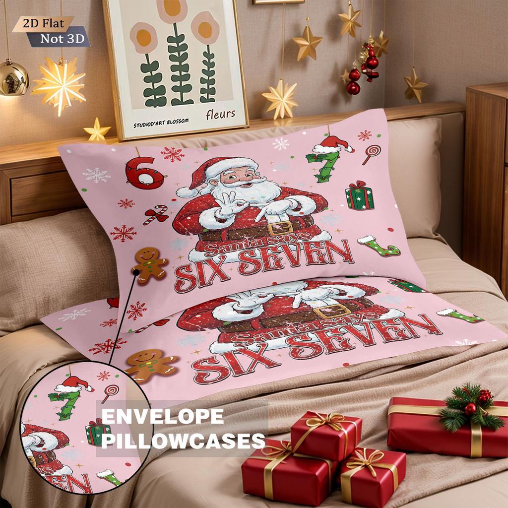 3Pcs Pink Santa Claus 67 Element Printed Coreless Duvet Cover Set Multi Size Bedroom Bedding Holiday Decoration Machine Washable