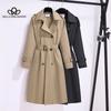 Ветровка женская средней длины, осеннее новое корейское стильное классическое модное пальто с узкой талией, модное двубортное пальто