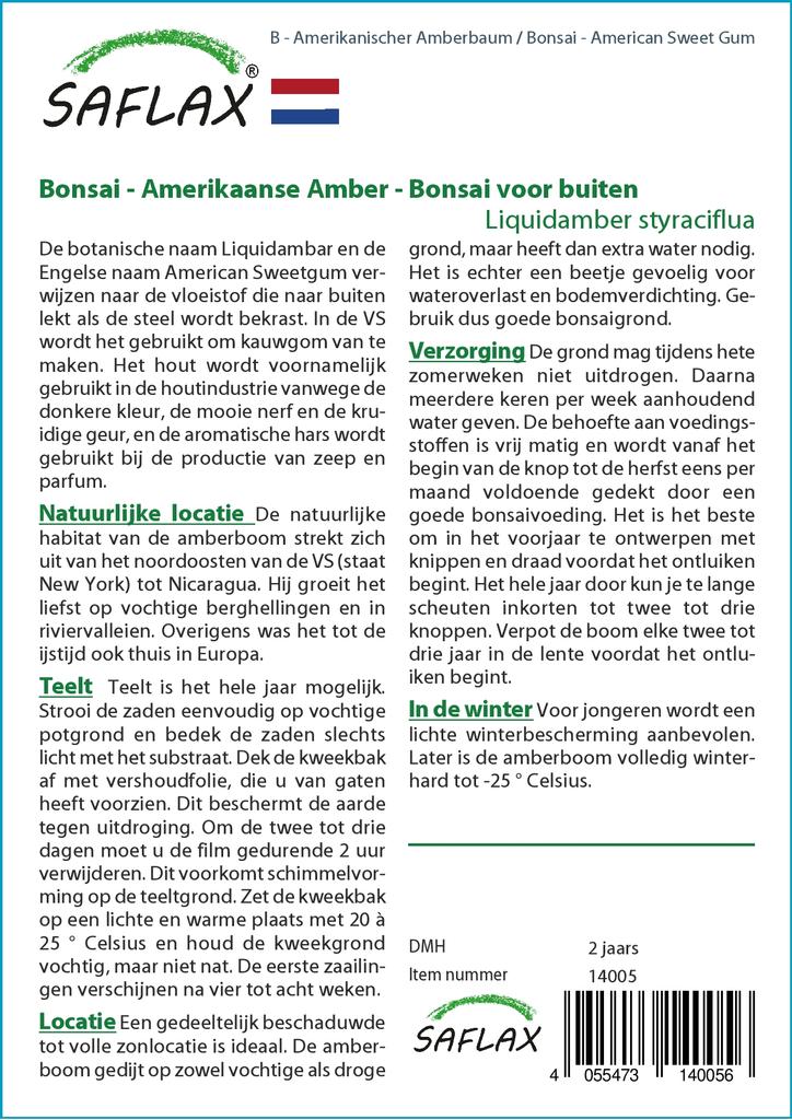 SAFLAX Garden in the Bag - Бонсай - American Sweet Gum - 100 семян - С субстратом в подходящем пакете - Liquidamber styraciflua