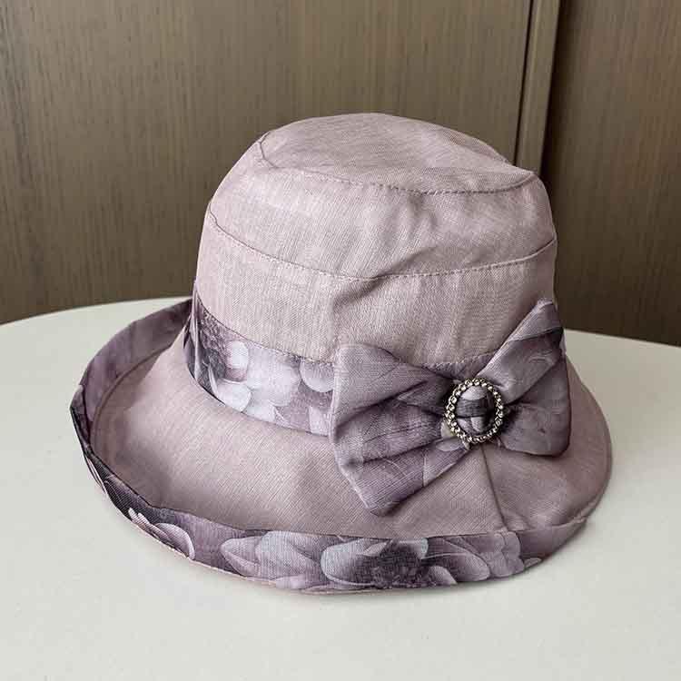 New sunscreen hat women's summer breathable sun hat middle-aged and elderly temperament printed sun hat organza bucket hat