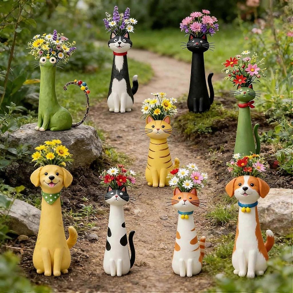 Handcrafted Quirky Dog Vase, Whimsical Ceramic Cat Flower Vase for Decor, Funny Kitty Planter, Cute Animal-Shaped Vases Qrnaments, Desk, Shelf, Boho H