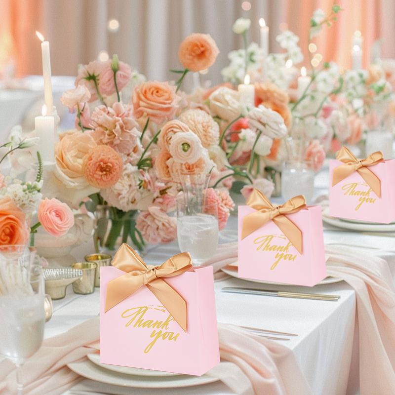 24Pcs Pink Thank You Candy Bags Wedding Favors Chocolates Gift Packaging Paper Box Birthday Party Baby Shower Decor Supplies