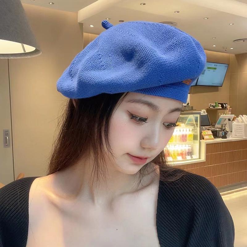 New Autumn and Winter Hat for Women Korean Style Versatile Beet Hat Showing Face Little Painter Hat for Women Breathable Black Beret Hat