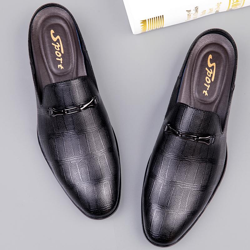 Fashion Luxury Brand Half Drag Casual Sandals Shoes Men Slippers Genuine Leather Loafers Lazy Penny Shoes High Quality Slip On Mens Shoe