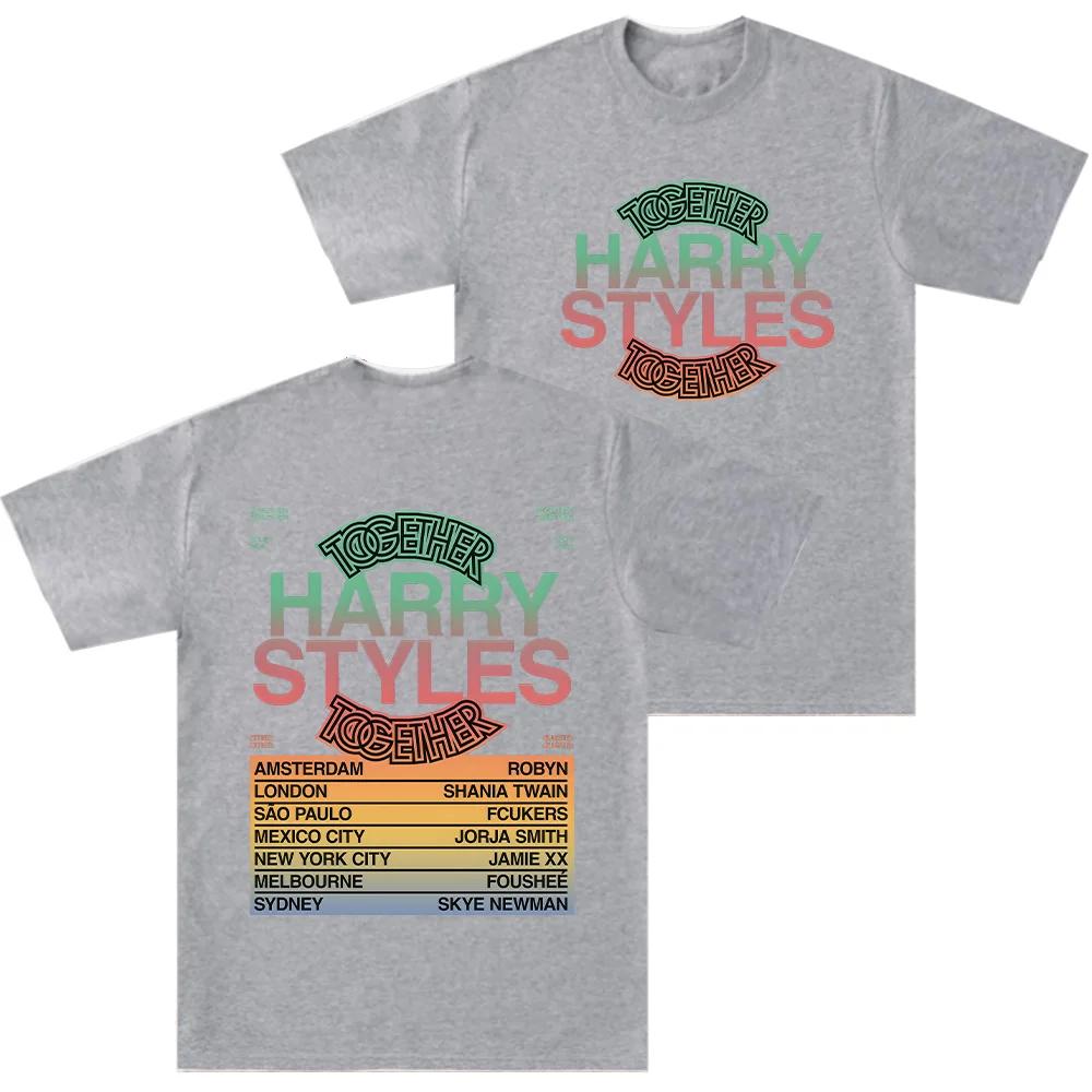 Футболки HarryStyle Together Tour С круглым вырезом Хлопок Удобная футболка С коротким рукавом Модная Женская Мужская Одежда Повседневные Топы