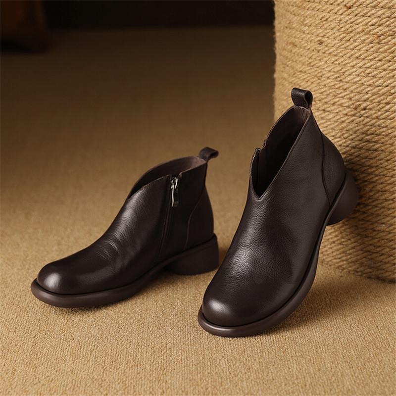 Модные новые осенне-зимние женские ботинки из натуральной кожи, модные ботильоны с круглым носком для женщин, короткие ботинки, обувь на массивном каблуке, ботинес мухер