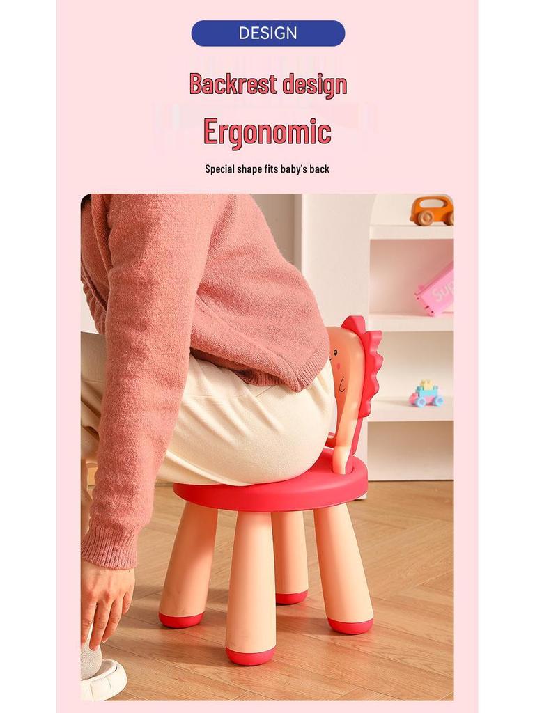 Детский стул со спинкой в виде дракона-динозавра - Утолщенный пластиковый мультяшный табурет