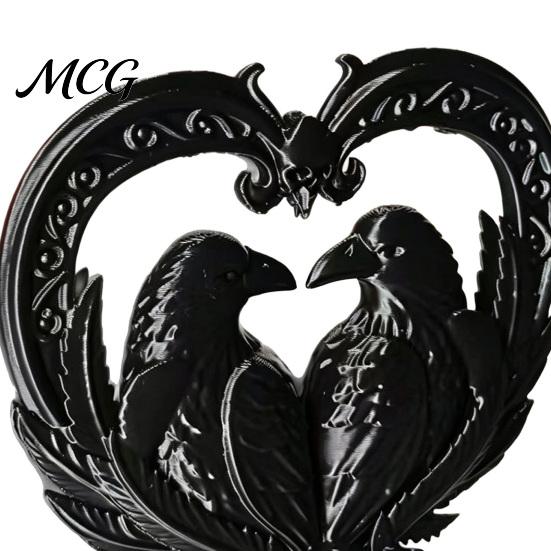 Desktop Gothic Decor 3D Printed Double Raven Ornaments, Dark Style Skull And Love Figurine, Ornament Decorations for Home Desk Bookshelf Halloween