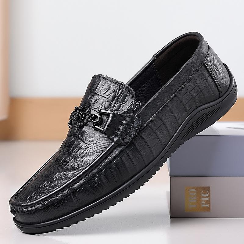 Large Size Leather Shoes Men's Shoes Overalls Men's Breathable Soft Leather Soft-soled Driving Shoes To Work, Genuine Leather Doudou Shoes Are Breath
