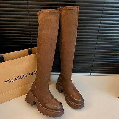Модные длинные сапоги женские на высоком каблуке замшевые модные туфли на массивном каблуке дизайнерские ботфорты 2025 повседневные новые зимние mujer botas