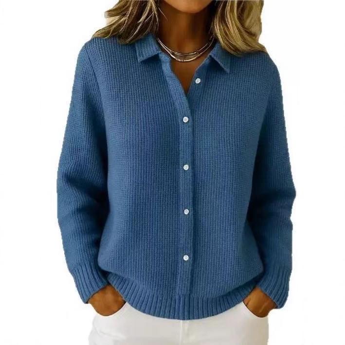 Женская рубашка 2026 Осень/Зима Европейская и Американская Однотонная с Принтом Свободного Кроя с Длинным Рукавом