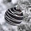 6 шт., рождественские шары, белые, черные полосы, ручная роспись, 6 см/8 см, с подвесной веревкой, украшение для дома, праздничные шары с орнаментом