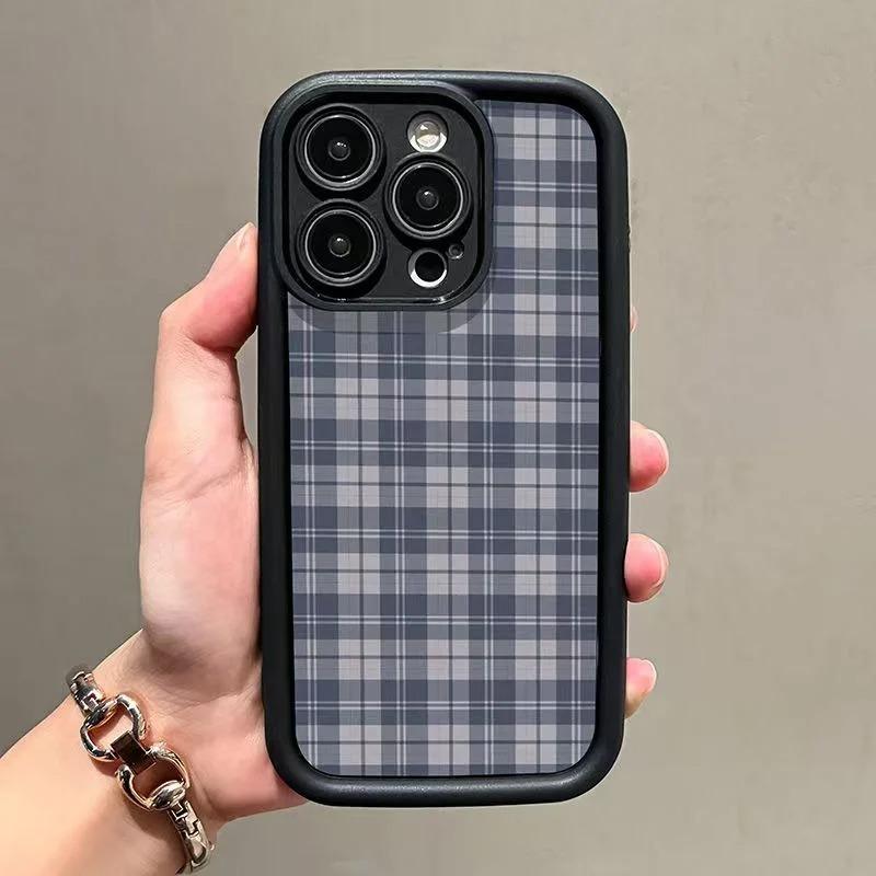 Ретро Клетчатый Принт Противоударный Чехол для Телефона для iPhone 16 15 14 13 12 11 17 Pro Max 16 Plus 17 Air Мягкий Силиконовый Чехол Coque Подарок