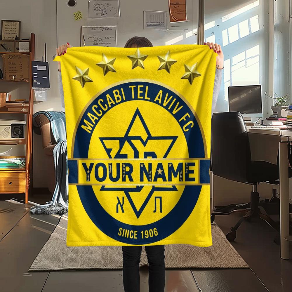 1PC Maccabi Fan Gear Custom Name Patterned Flannel Blanket Suitable For All Seasons For Home Decor Warmth And Comfort Gifts Holiday Present